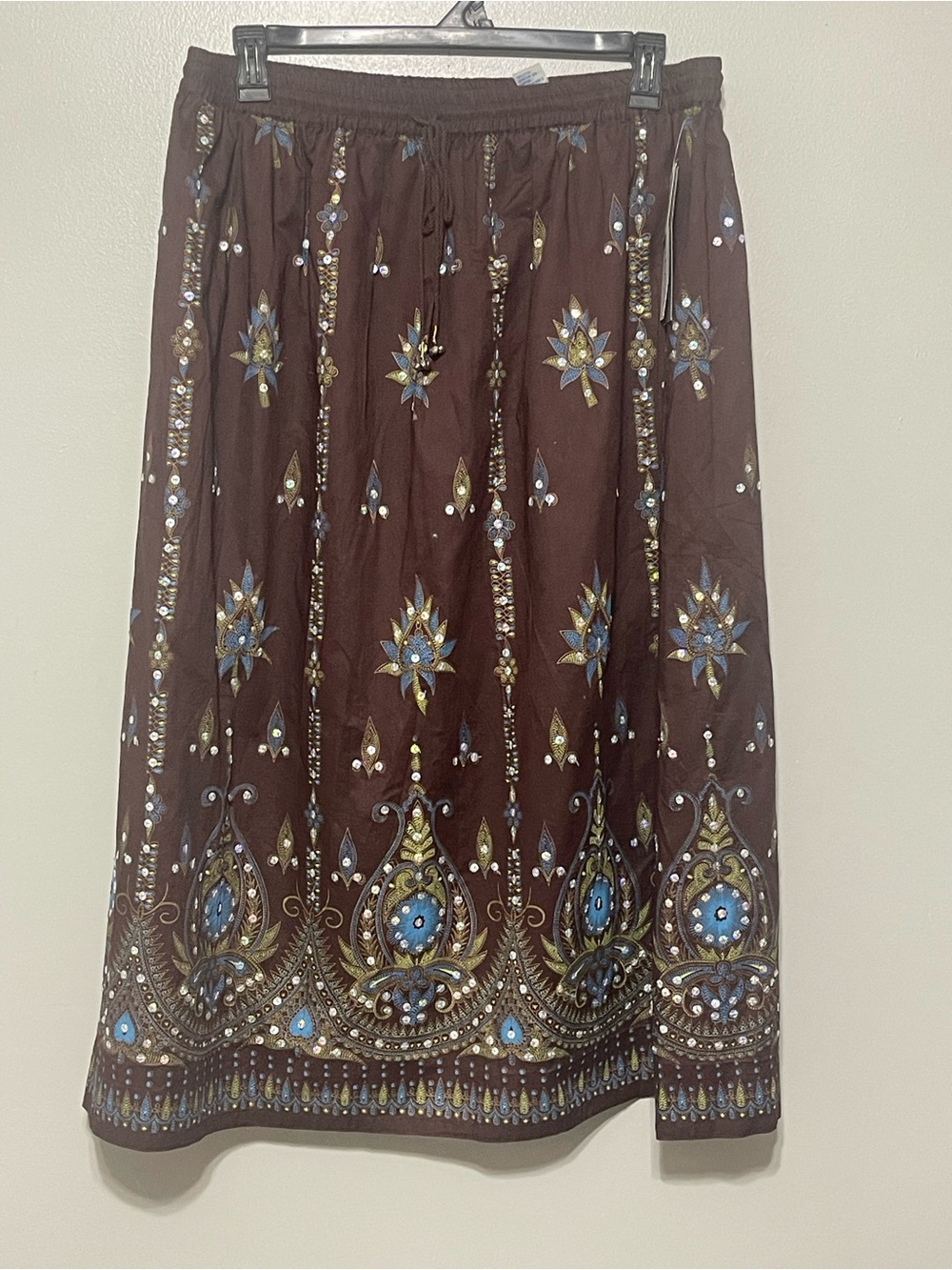 New Embroidered Sequin Broomstick Maxi Skirt Large Boho Hippie Western Fairy $98